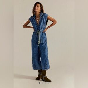 We The Free Blue Denim Jumpsuit